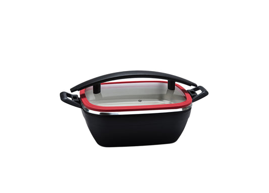 4.75 qt Rectangle Artisan Chafer with Black Handle and Food Pan - Red Trim - Pack of 1