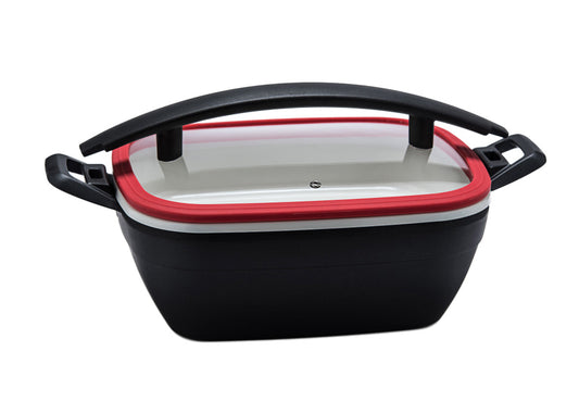 4.8 qt Rectangle Artisan Chafer with Black Handle & Food Pan - Red - Pack of 1