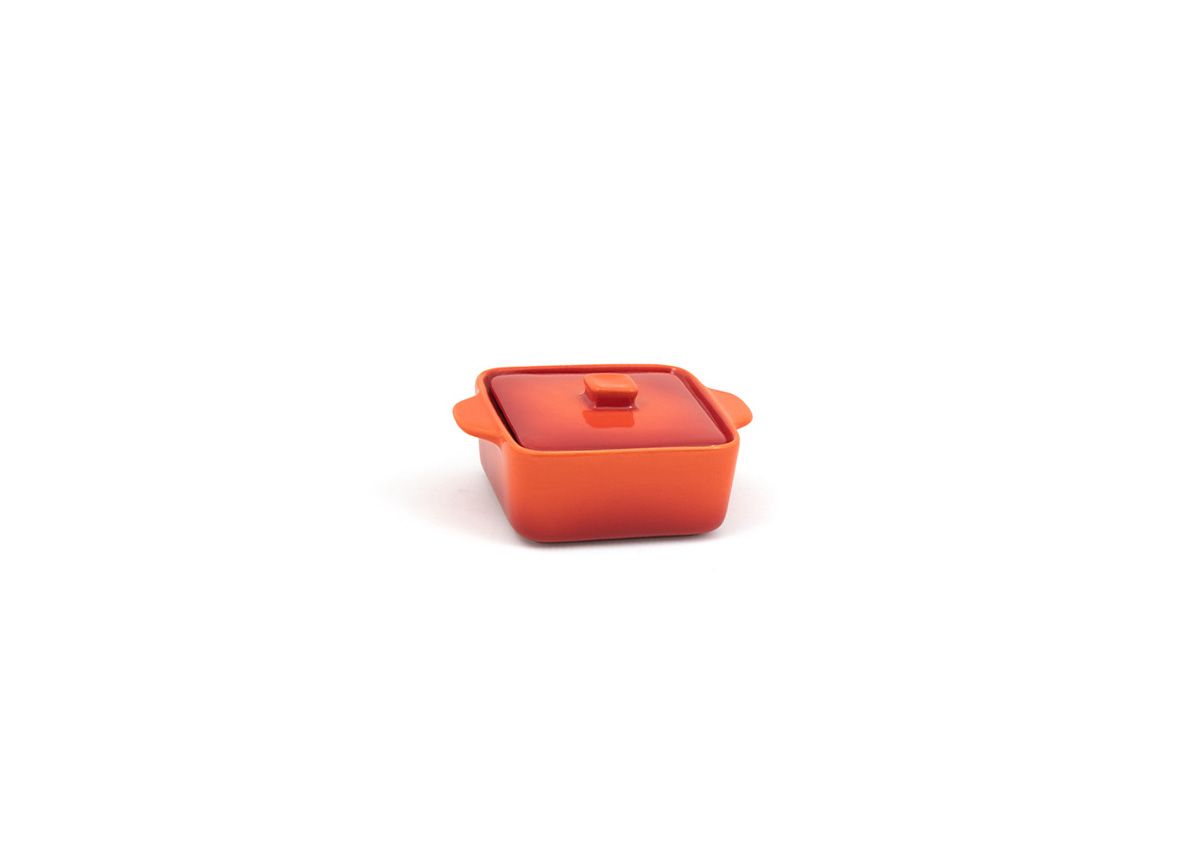 8 oz Square Kiln® Ovenware Dish with Lid - Blood Orange - Pack of 12